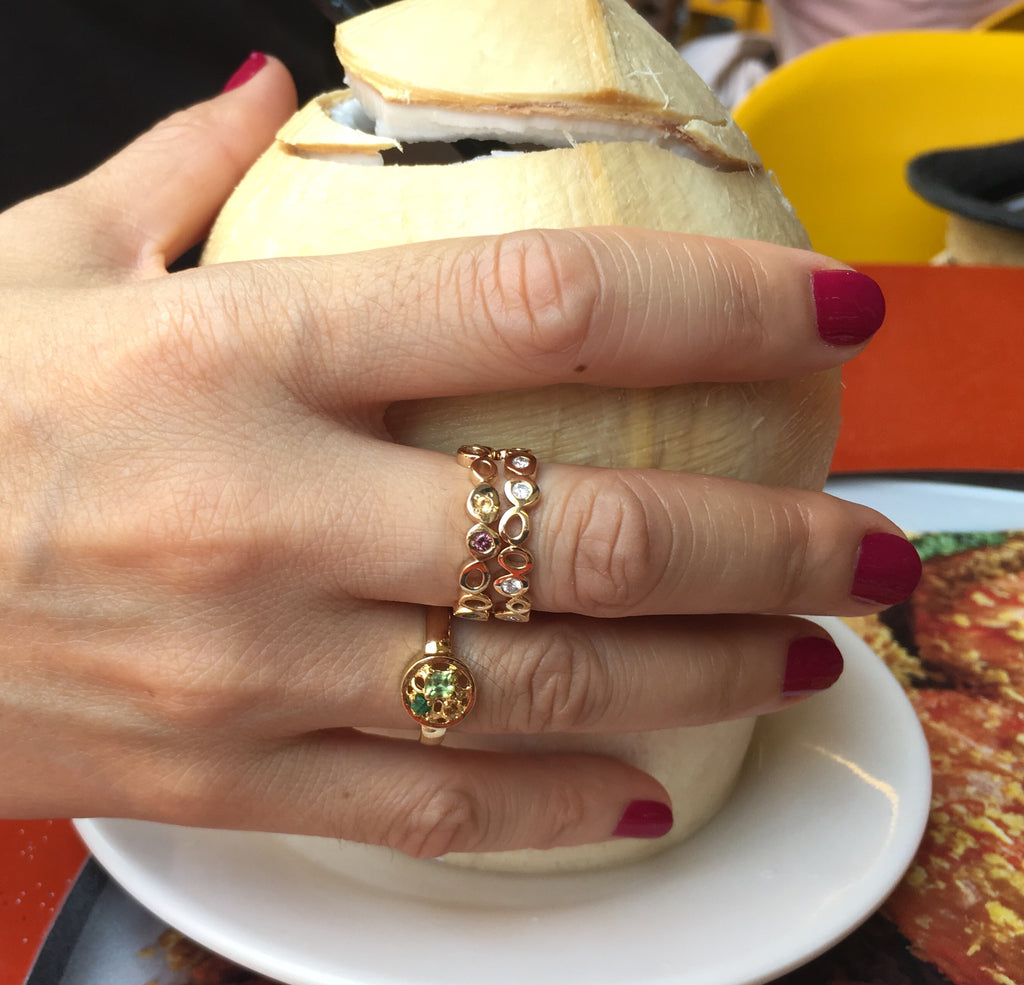 14k gold stone cluster signet ring, 14k gold ring with emerald, citrine and peridot stone