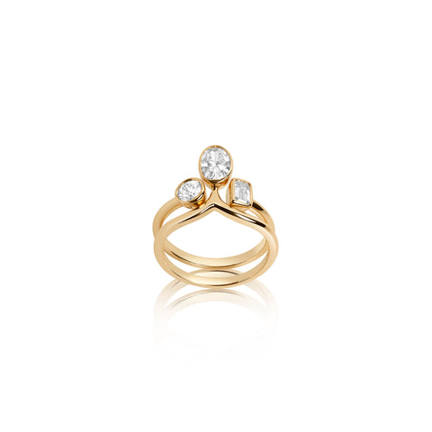 14k Yellow Gold Baroque Pearl and baguette diamond Two step open ring