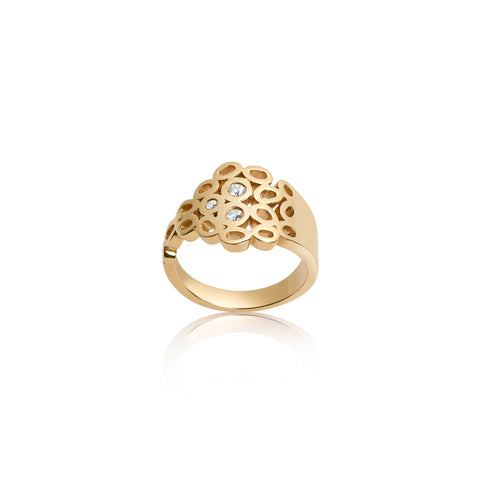 14k Yellow Gold Shadows D-Ring with White Diamonds