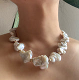 Pearl necklace, Keshi pearl collar necklace, Statement pearl necklace, 14k gold