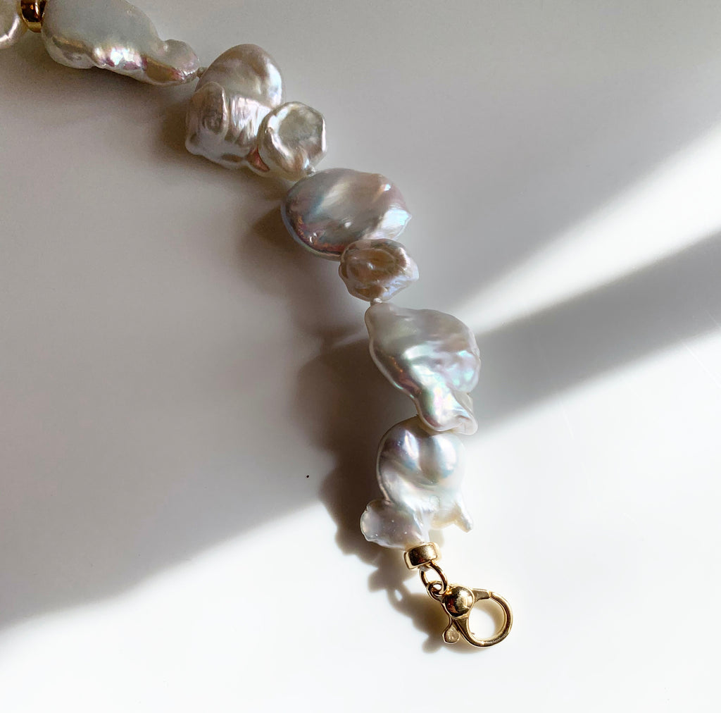 Pearl necklace, Keshi pearl collar necklace, Statement pearl necklace, 14k gold