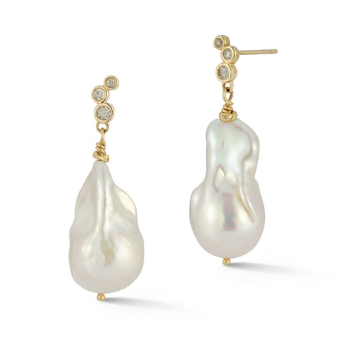 Petal Pearl threader earrings with diamond charm