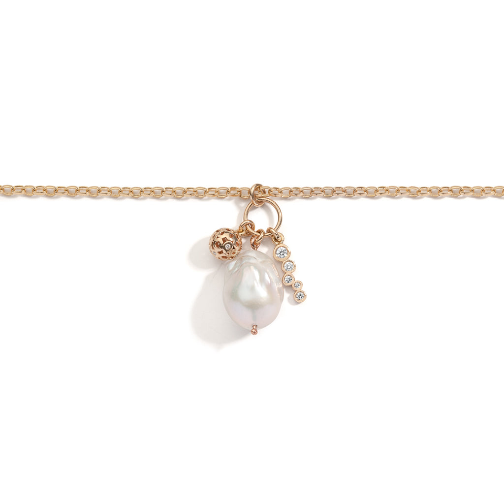 Large baroque pearl charm pendant necklace, 14k gold pearl and diamond charm pendant, collectible gold charm pendant with pearl and diamonds