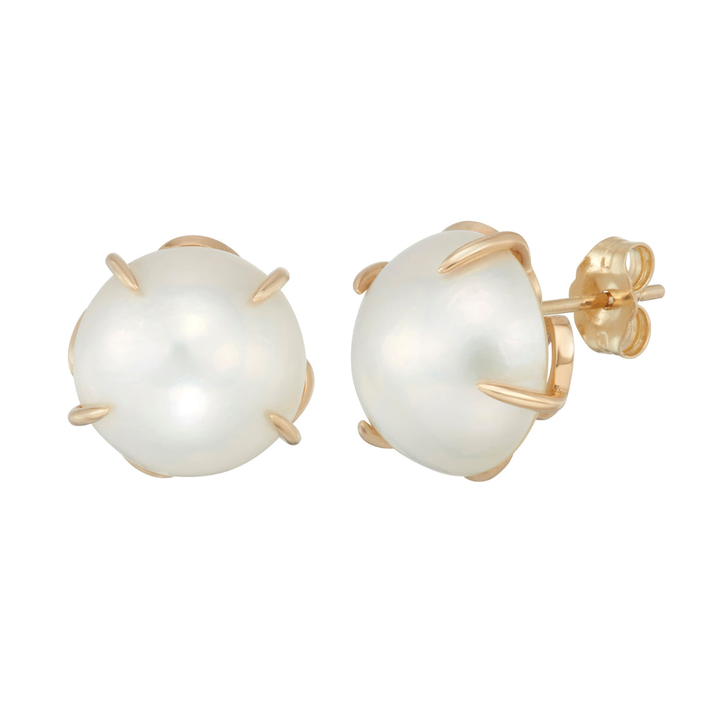 Mabe pearl stud earrings, 14k gold hand made large pearl stud earrings