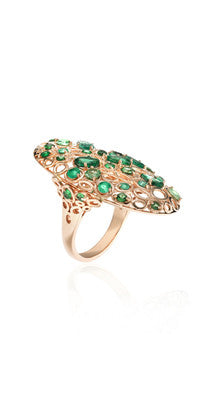 open work statement gemstone ring, 18k rose gold emerald ring, 