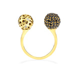 14k gold U-shape ring with white and black diamonds, sphere cocktail ring with pavé black diamonds and white diamonds