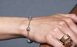 sterling silver sphere station bracelet, open work detail link bracelet, 14k white gold bracelet
