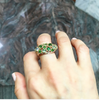 Statement cocktail ring, Green sapphire, Chrome Diopside, 14k gold