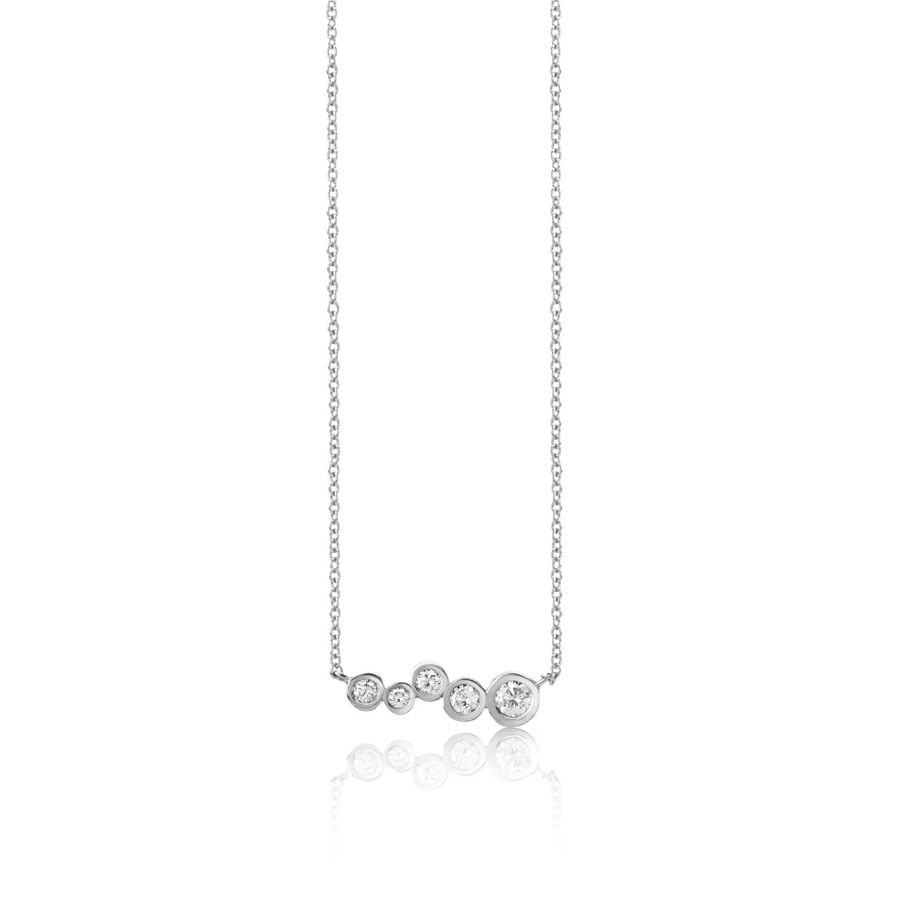 14k white gold diamond bar pendant, white gold tapered diamonds pendant