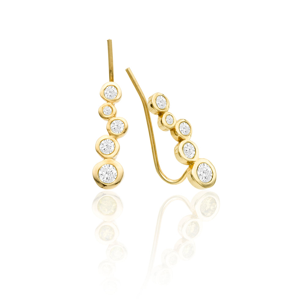 statement 14k gold earring climber with diamonds