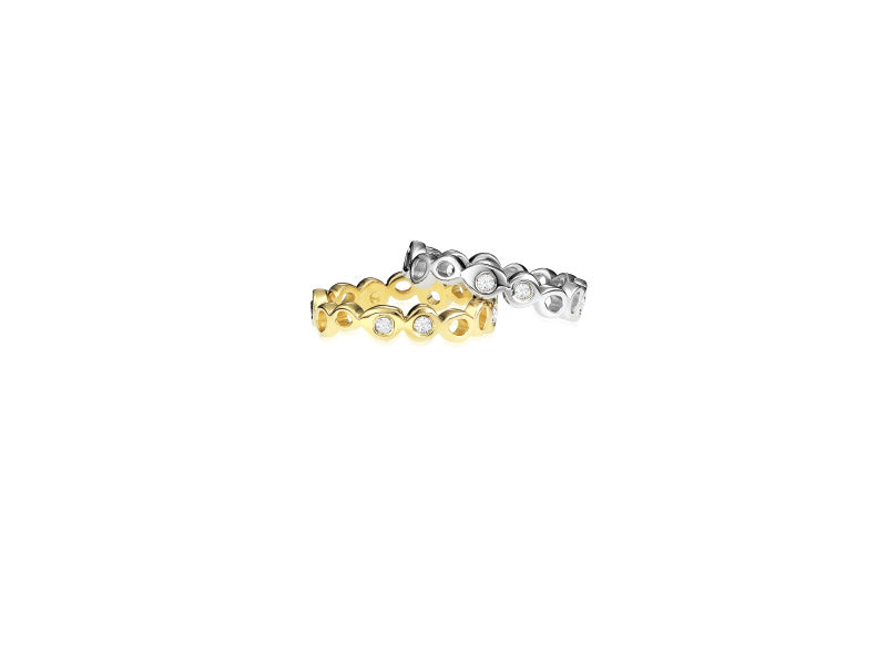 14k gold white diamond ring, gold ring band with scattered diamond stones, stackable ring band