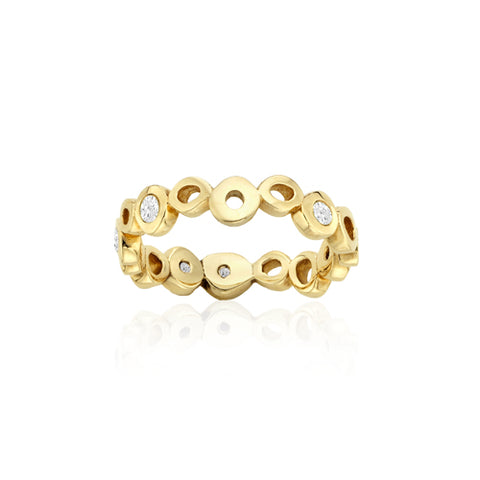 14k Yellow Gold Shadows D-Ring with White Diamonds