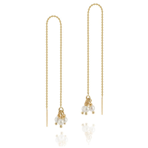 Petal Pearl threader earrings with diamond charm