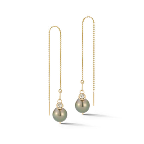 Petal Pearl threader earrings with diamond charm