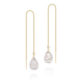 Keshi baroque pearl threader earrings 14k yellow gold Hi June Parker