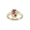 14k gold rubies and rhodolite garnet cluster signet ring, gold ring with open work and red gemstones