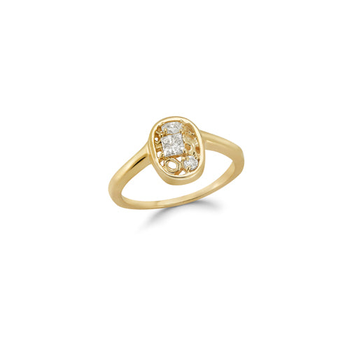 Alternative engagement ring with diamond cluster 14k yellow gold