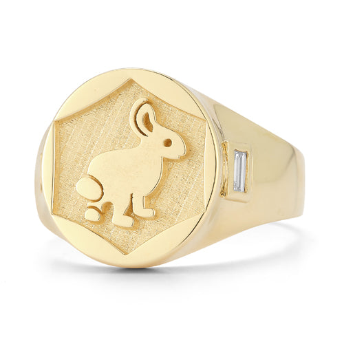 14k Yellow Gold Bunny Signet Ring by Hi June Parker