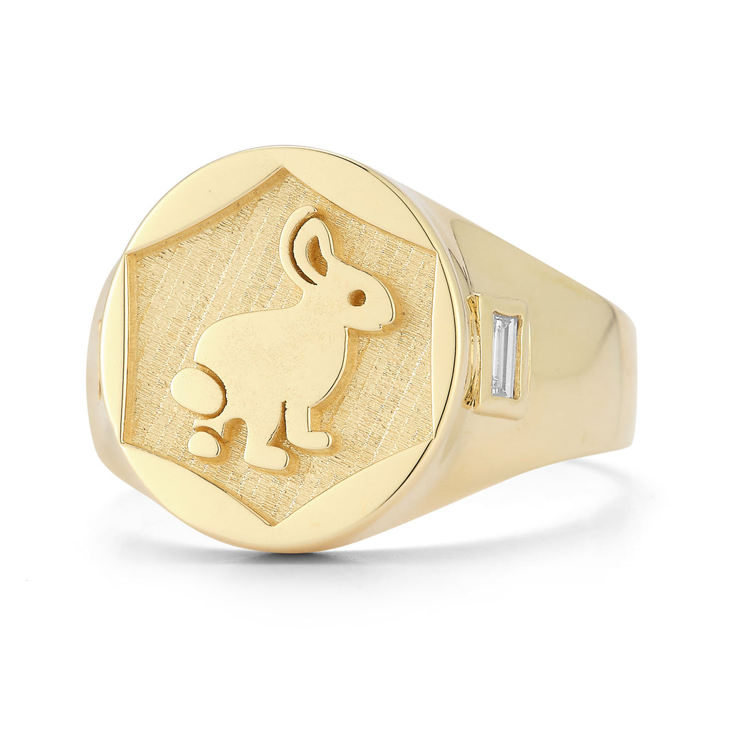 14k Yellow Gold Bunny Signet Ring by Hi June Parker