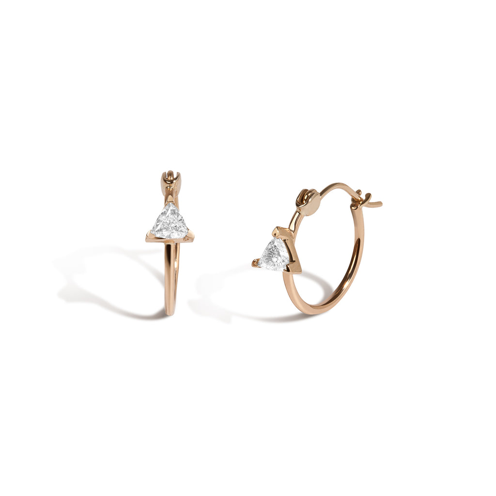 14k gold trillion diamond hoop earrings, gold hoop earrings with unique diamond stone