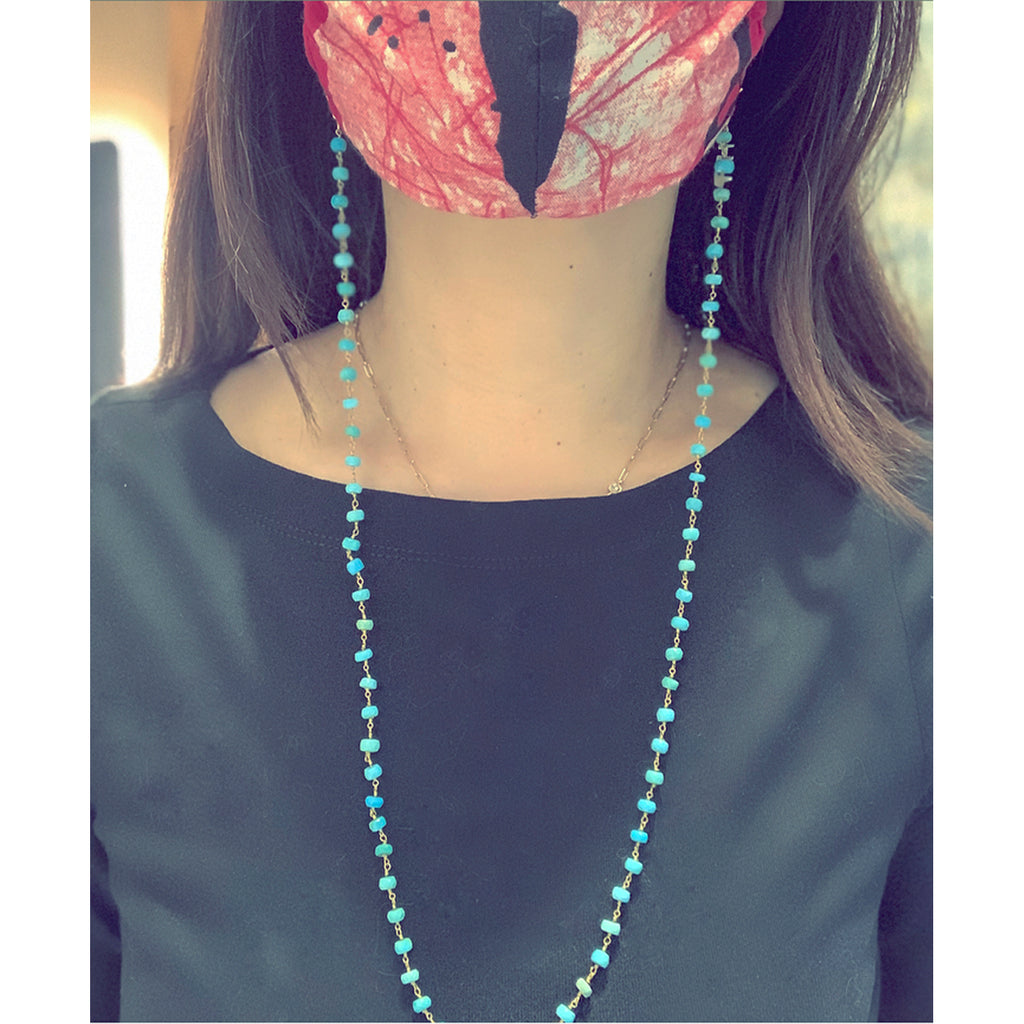 Turquoise vermeil rosary eye-wear and mask chain, mask chain