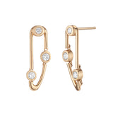 14k gold left and right diamond earrings, solid gold contemporary statement earrings with diamonds