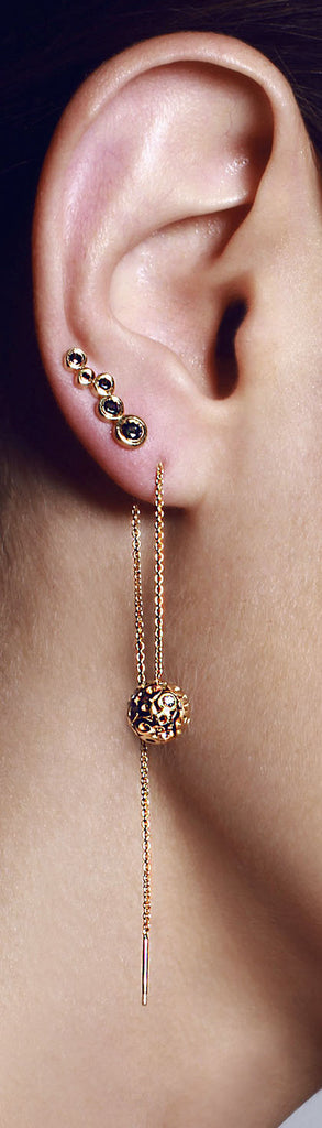 14k gold earring climber with black diamonds
