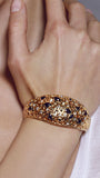 statement cuff bracelet, black diamonds cuff bracelet, grey diamonds cuff bracelet. open work 14k gold cuff bracelet