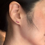 Electric 80s mini red three stone single stud earring, Pink Sapphires stud earring