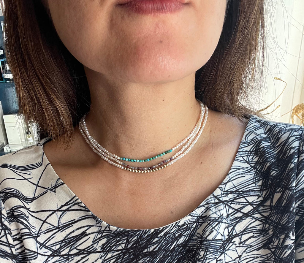 Flamenco Seedpearl and Turquoise color blocked Choker Necklace