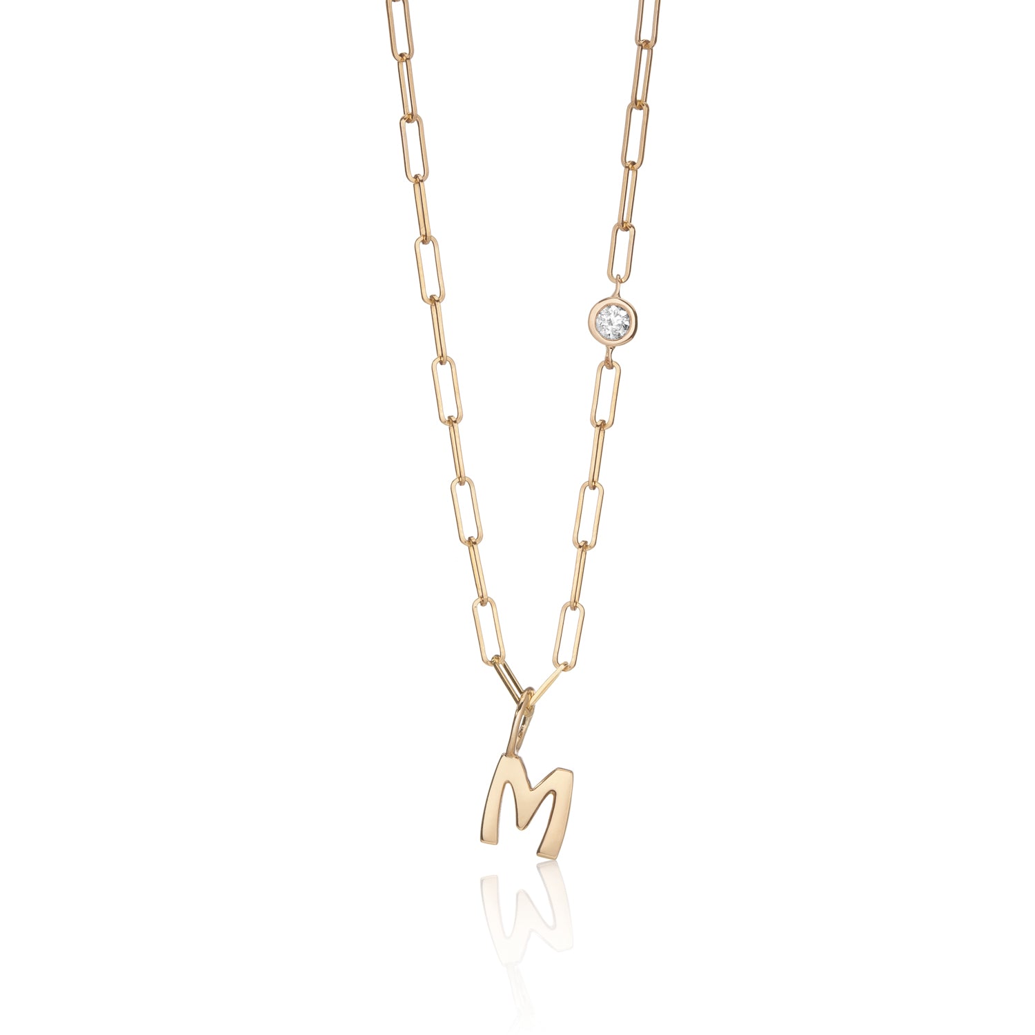 Paper Clip chain with diamond and alphabet letter charm – Hi June Parker