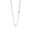 14k gold paperclip chain with floating diamond, rectangle link gold chain with bezel set diamond, 14k gold chain