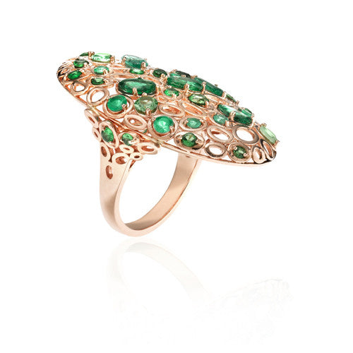 open work statement gemstone ring, 18k rose gold emerald ring, 