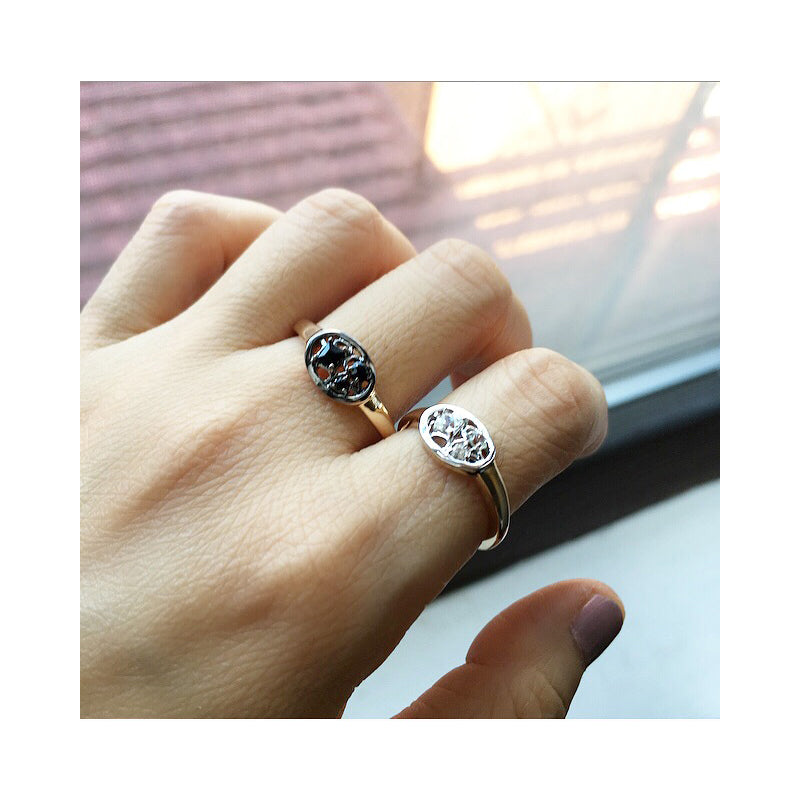 stone cluster signet ring, black spinel stones ring, 14k gold, women's signet stone cluster ring, 2tone, two tone